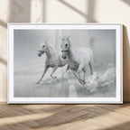 Large Wall Art Canvas Print, Beautiful Running White Horses