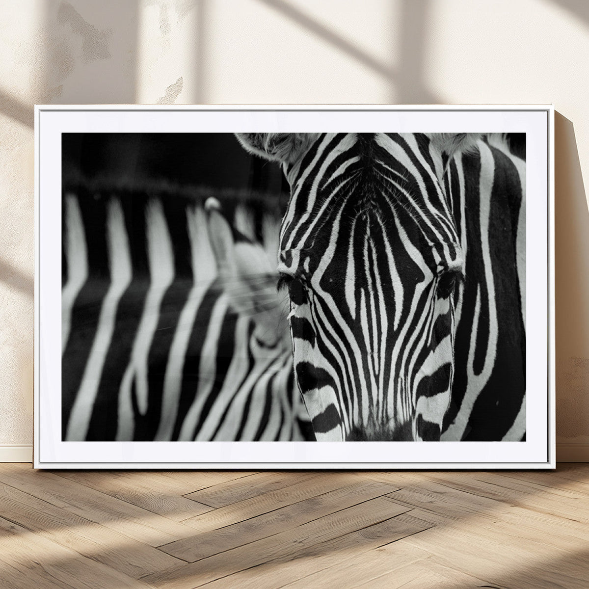 Zebra Wall Art | Zebra Close Up Canvas Print | Framed Black and White Wildlife
