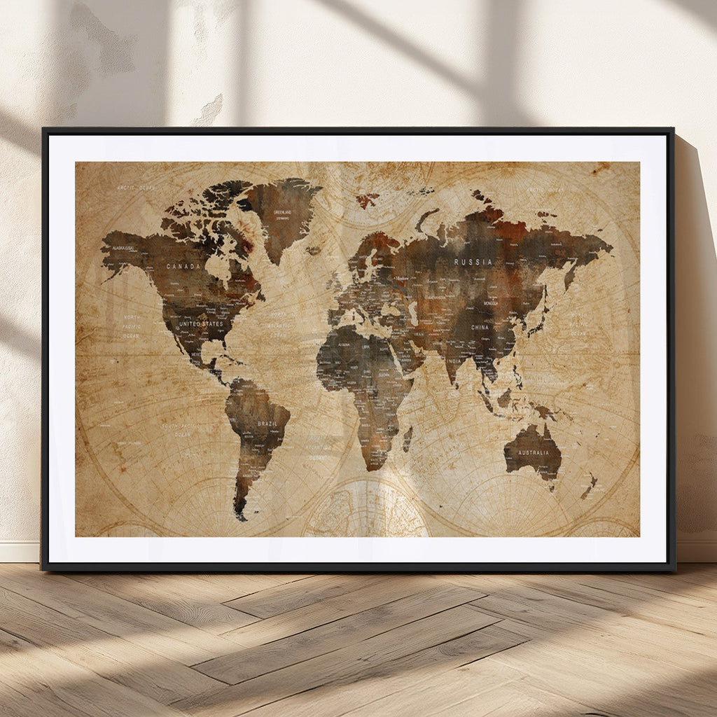 Push Pin World Map Canvas Print | Framed Travel Tracker Wall Art