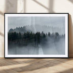Autumn and Misty Trees in the Forest Wall Art Canvas Print, Foggy Forest Mountain Wall Art