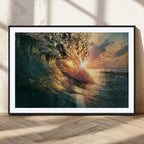 Ocean Wave Sunset Canvas Wall Art | Triptych Seascape Print