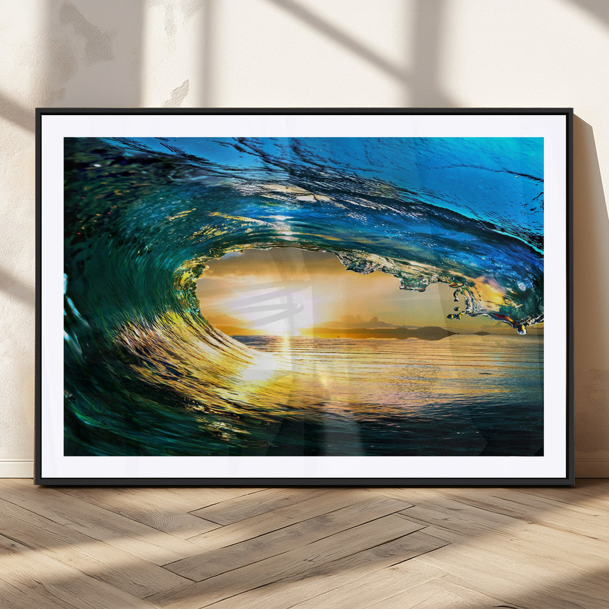 Ocean Wave at Sunset Canvas Art, Large Wall Print of Vibrant Surfing Wave