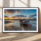 Small Boat At The Beach Sunset Wall Art, Boat Sunset Wall Art Canvas Print