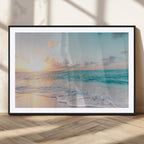 Tranquil Ocean Beach Sunset Canvas Wall Art | 3-Panel Coastal Decor