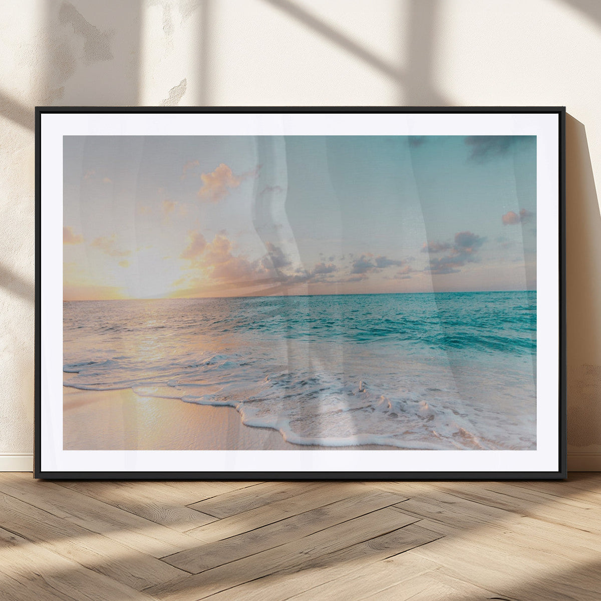 Tranquil Ocean Beach Sunset Canvas Wall Art | 3-Panel Coastal Decor