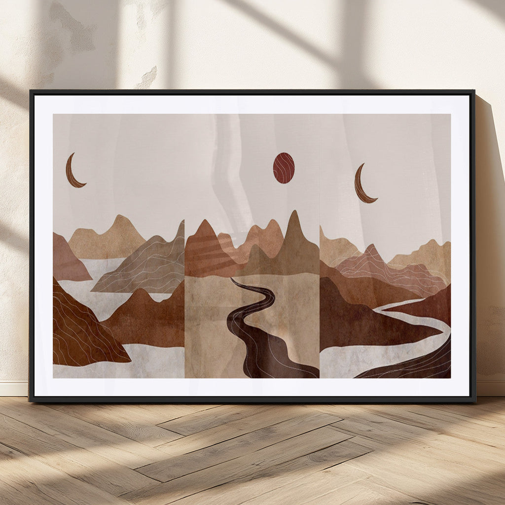 Boho Wall Art Canvas Print Set | Mid-Century Bohemian Wall Artwork, Boho Neutral