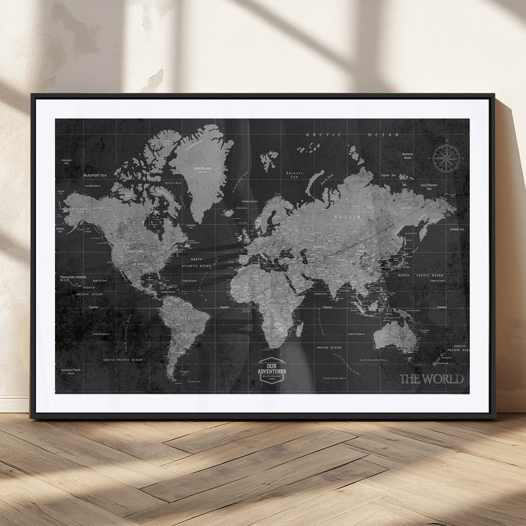 World Map Canvas Print, Detailed Map of the World Wall Art for Home or Office
