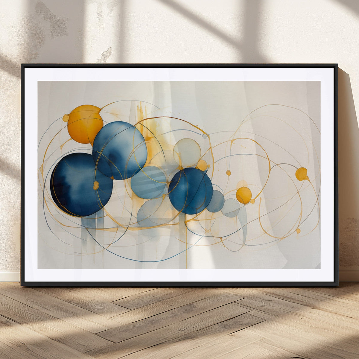 Geometric Blue Orange Abstract Wall Art Canvas, Geometric Blue Orange Canvas Print