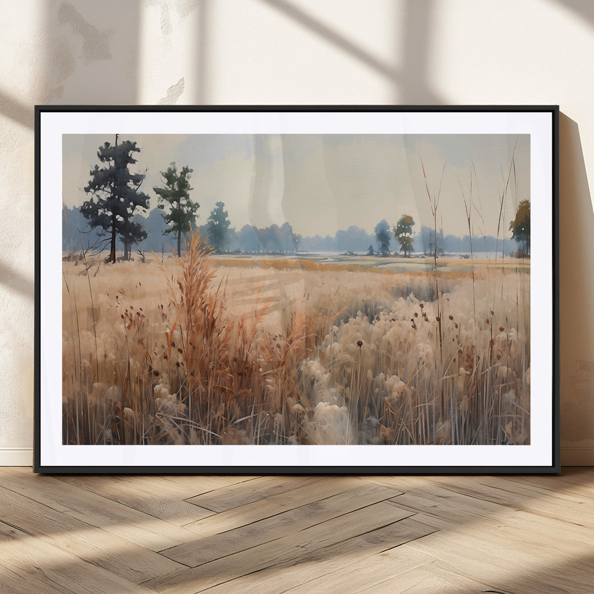 Golden Fields Canvas Wall Art Print | Serene Minimalist Landscape for Modern Decor