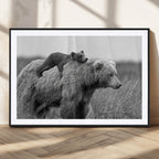 Bear and Cub Wall Art Canvas | Grizzly 399 Bear and Cub Black and White Wildlife Print