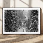 Winter Ski Lift Black and White Canvas Wall Art | Alpine Escape in Minimalist Style