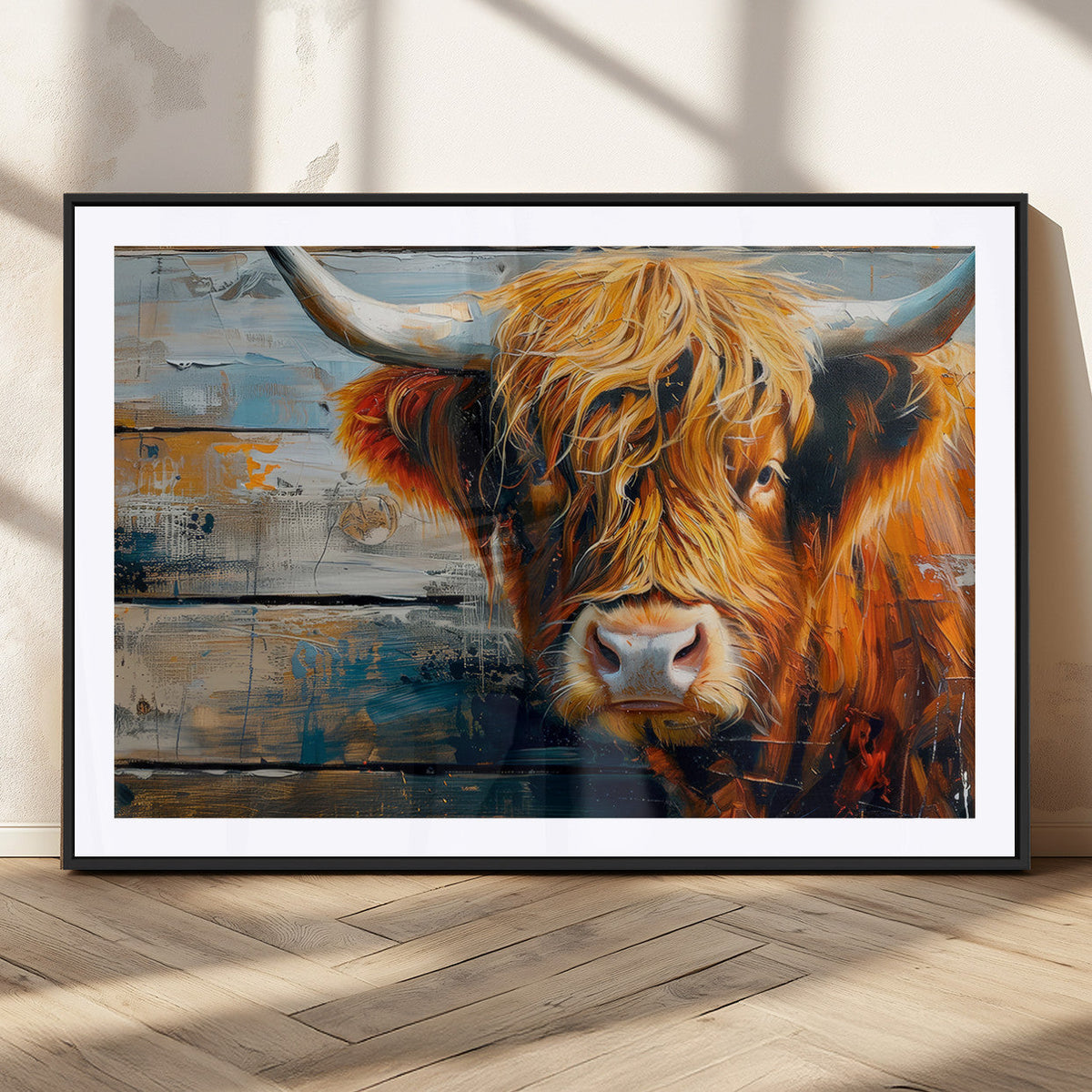 Highland Cow Abstract Canvas Wall Art, Bold Farmhouse Decor