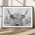 Rustic Charm, Cow Longhorn Black White Bighorn Wall Art