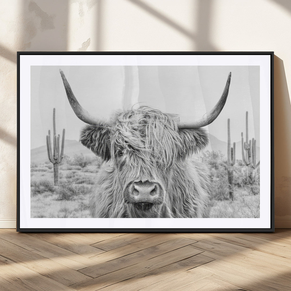 Rustic Charm, Cow Longhorn Black White Bighorn Wall Art