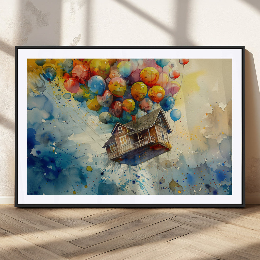 UP-Inspired Floating House with Balloons Canvas Art | Colorful Wall Decor