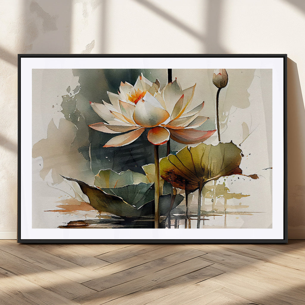 Lotus Flower Watercolor Canvas Print | A Symbol of Serenity and Growth in Soft Watercolors