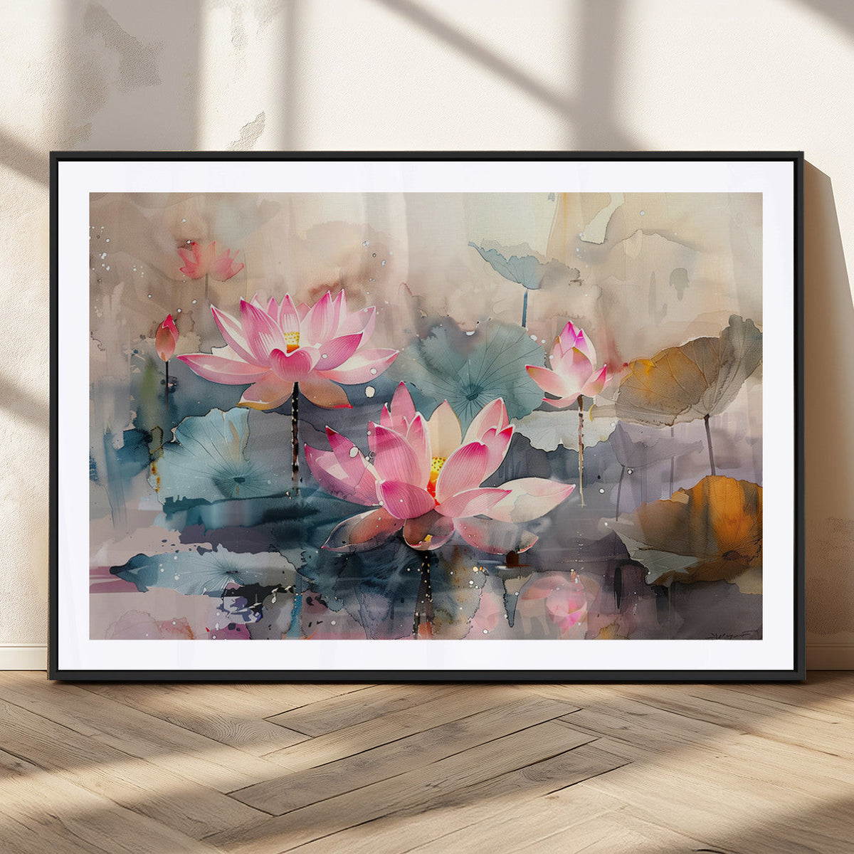 Lotus Flower Wall Art | 3 Panel Giclee Canvas Print of Pink Lotus Blossoms