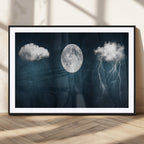 3 Piece Indigo Cloud Wall Art, Thunderstorm Moon Cloud Artwork