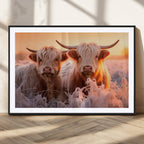 Highland Cows at Sunrise Wall Art Canvas Set