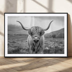 Black White Scottish Highland Cow Canvas Farm Wall Art