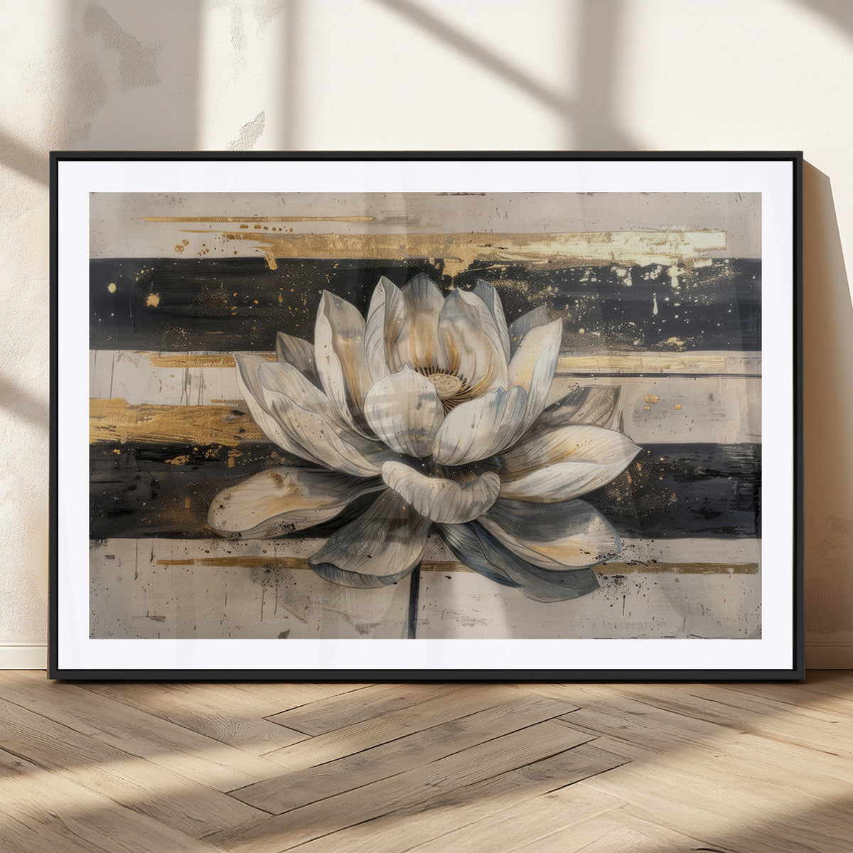 Lotus Flower Wall Art | Framed Abstract Floral Canvas