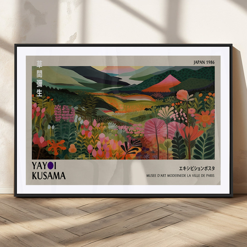 Yayoi Kusama Abstract Print, Vibrant Floral Mountain Art