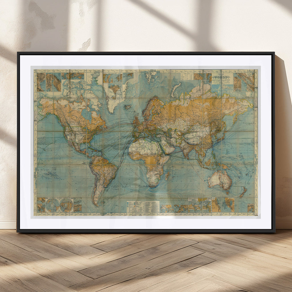 Push Pin World Map Canvas Print | Travel Tracker Wall Art for Couples