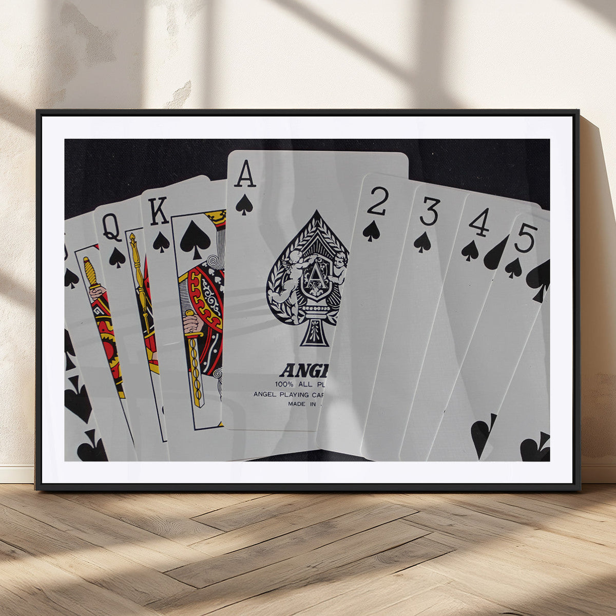 Poker Wall Art - Playing Cards Canvas Wall Art Print - Ace of Spades and Royal Flush Design