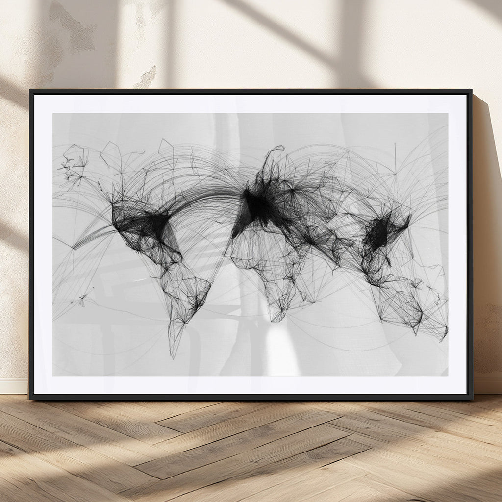 Abstract World Map Wall Art | Framed Geometric Line Canvas