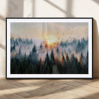 Abstract Forest Wall Art, Serene Nature Canvas Print with Misty Forest Design for Modern Home Decor