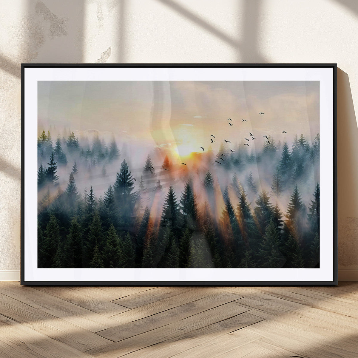 Abstract Forest Wall Art, Serene Nature Canvas Print with Misty Forest Design for Modern Home Decor
