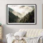 Misty Valley Wall Art Canvas Print | Foggy Forest and Pine Trees