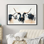 Texas Longhorn Wall Art Canvas Print | Majestic Horned Bull in Black and White