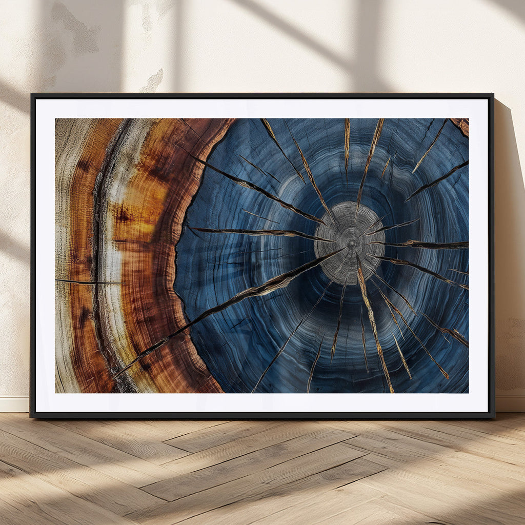 Framed Abstract Tree Ring Wall Art Print, Natural Rustic Wood Grain Canvas Print