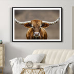 Texas Longhorn Wall Art Canvas Print | Rustic Brown Bull Western Decor
