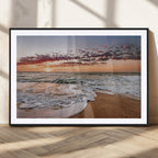 Ocean Sunset Wall Art Canvas Print | Sandy Shore and Gentle Waves