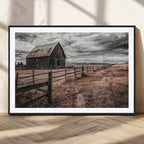 Rustic Barn Wall Art Canvas Print, Framed Moody Field Scene