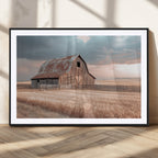 Rustic Barn Wall Art Canvas Print, Framed Wheat Field Scene