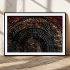 Dark Wood Ring Wall Art Canvas Print, Framed Abstract Tree Slice Print, Rustic Wood Grain Decor