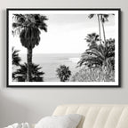 Palm Trees Wall Art Canvas Print, Framed Coastal Ocean Horizon Monochrome Art