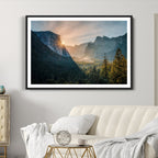 Yosemite Valley Wall Art Canvas Print, Framed Mountain Landscape National Park Art