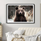 Brown Bear Wall Art Canvas Print, Framed Majestic Woodland Wildlife Cabin Art