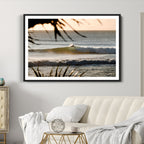 Sunset Surf Wall Art Canvas Print, Framed Golden Hour Waves Boho Beach Art