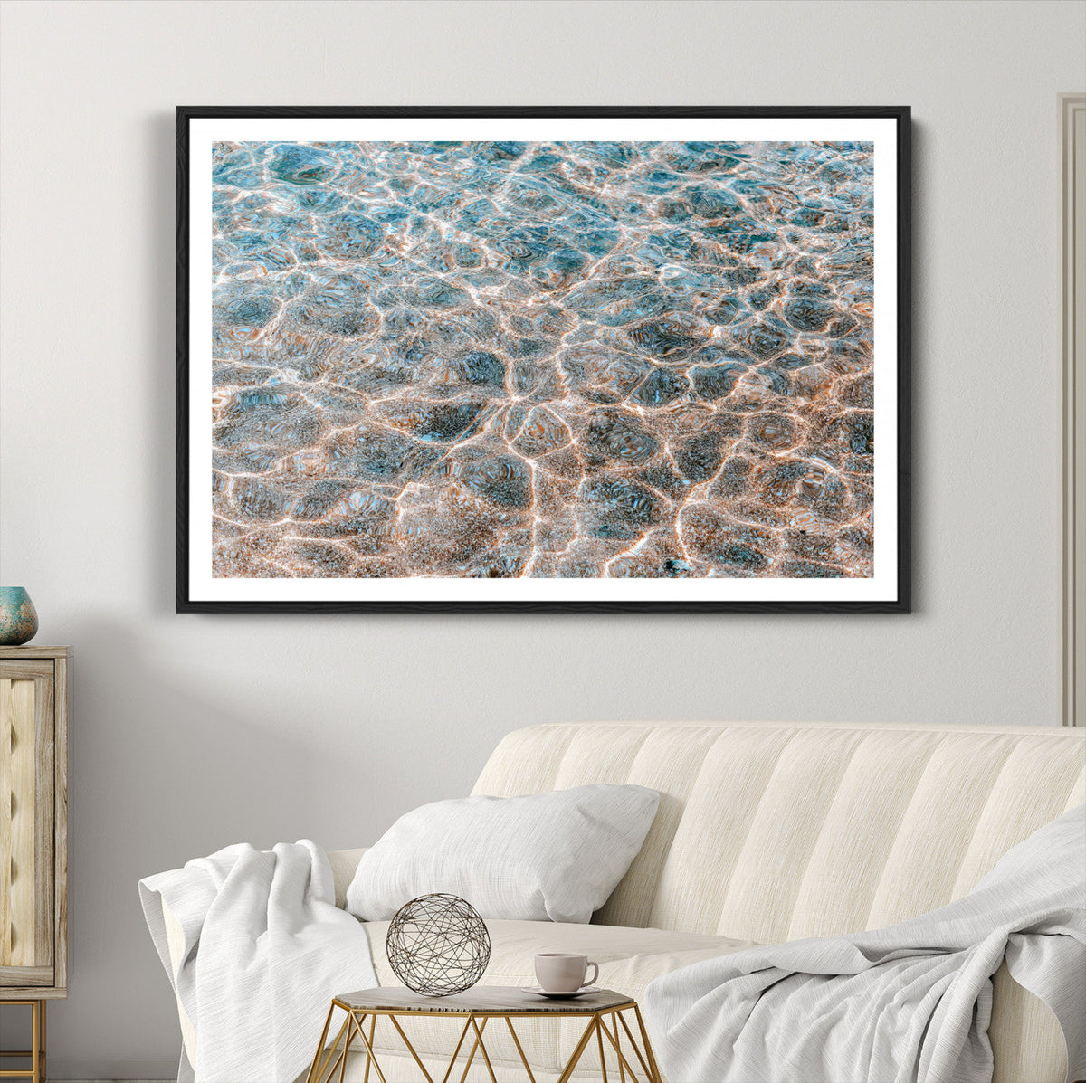 Clear Water Wall Art Canvas Print | Framed Sunlit Ocean Ripples
