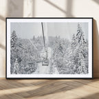 Snowy Ski Lift Wall Art | Framed Winter Mountain Canvas