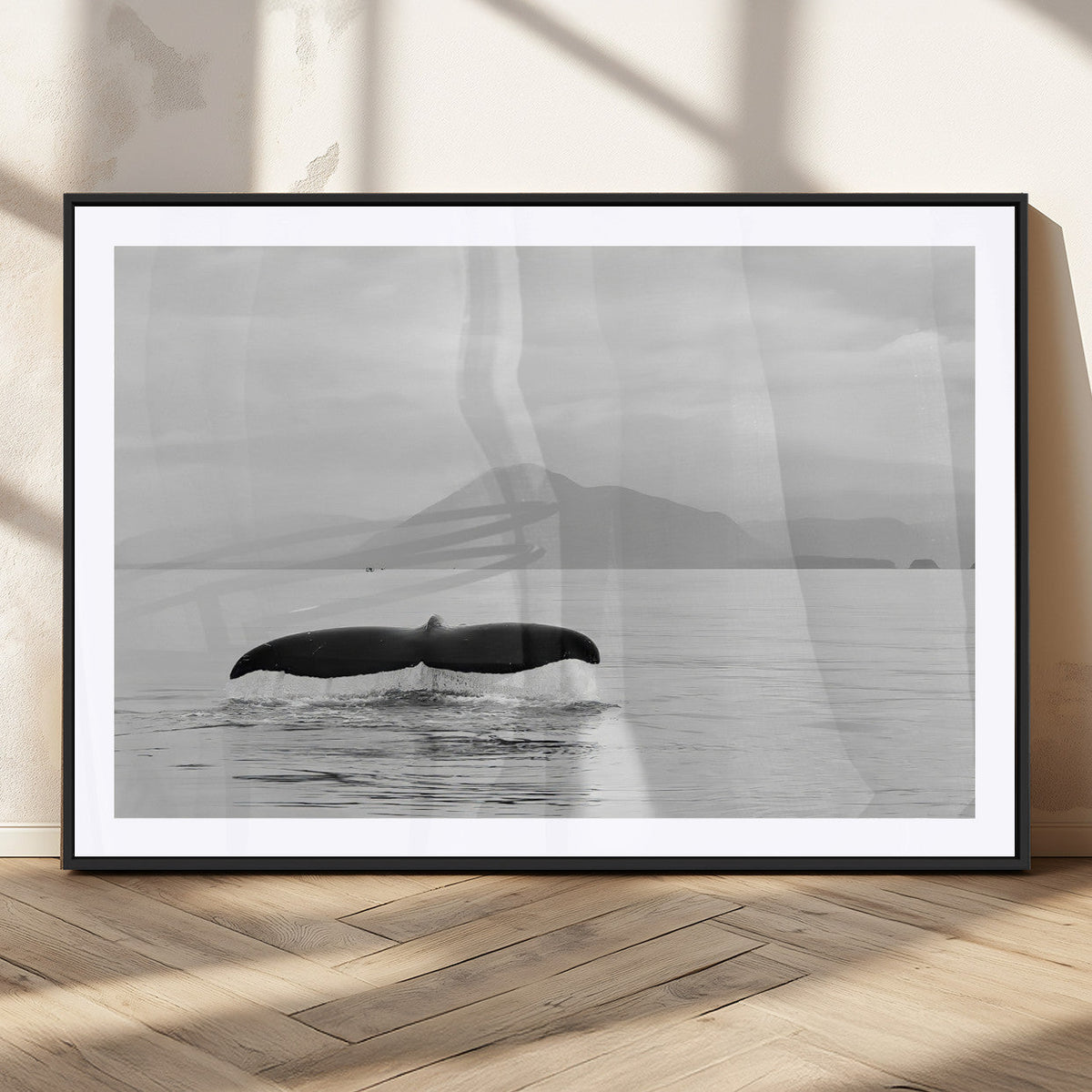 Whale Tail Wall Art | Framed Black White Ocean Canvas