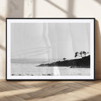 Surfer Cliffs Wall Art Canvas Print, Framed Black White Beach and Ocean Waves