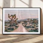 Joshua Tree Wall Art Canvas Print, Framed Desert Road Scene at Sunset
