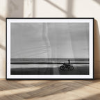 Motorcycle Beach Wall Art Canvas Print, Framed Vintage Biker Silhouette Artwork