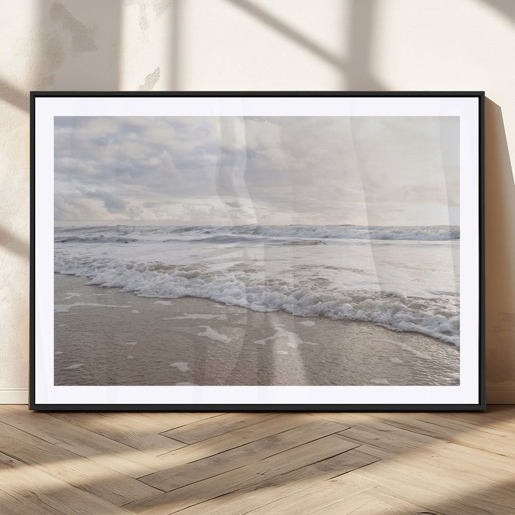 Ocean Waves Wall Art Canvas Print, Framed Coastal Shoreline Sea Foam Artwork